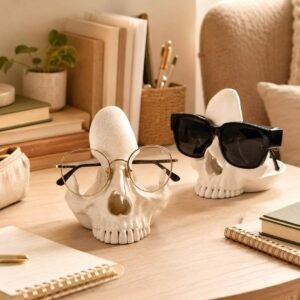 Skull Glasses Holder with Tray, Gothic Eyeglass Stand in White or Marble