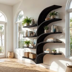 Farmhouse Style Wooden Wall Mounted Shelf Rustic Black