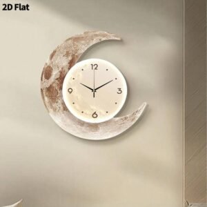 2D Minimalist Moon Design Wall Clock, Super Quiet Quartz Movement