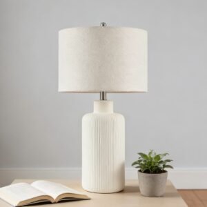 White LED Rotary socket Table Lamp with Linen Shad